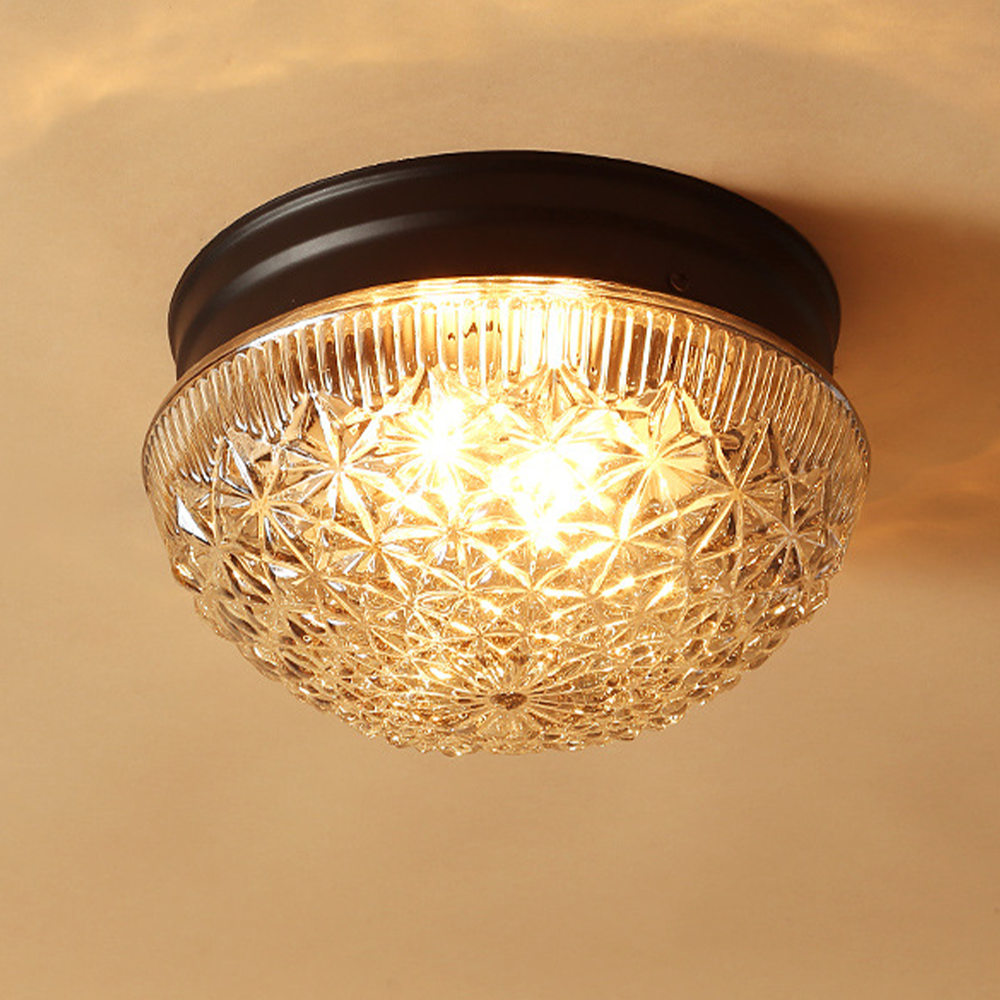 Clear Ribbed Glass Ceiling Light Fixture for Bedroom - Cueteks