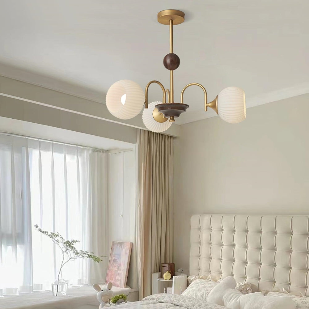 Contemporary Cream Ribbed Glass Chandelier - Cueteks