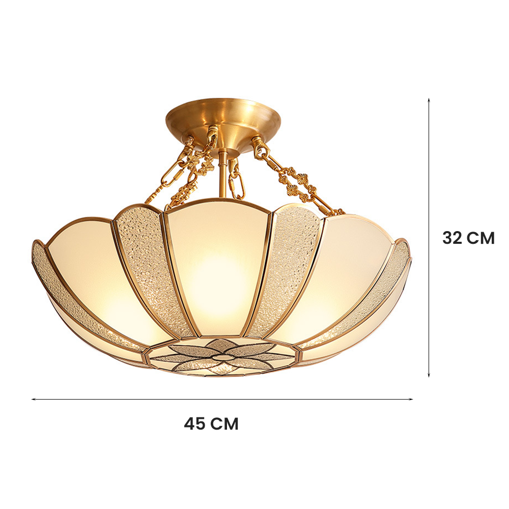 Scalloped Brass Chain Ceiling Light Fixture - Cueteks