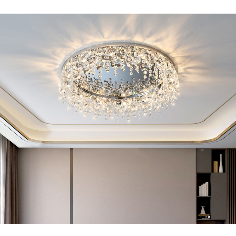 Luxury Crystal Chrome Flush Ceiling Light - Cueteks