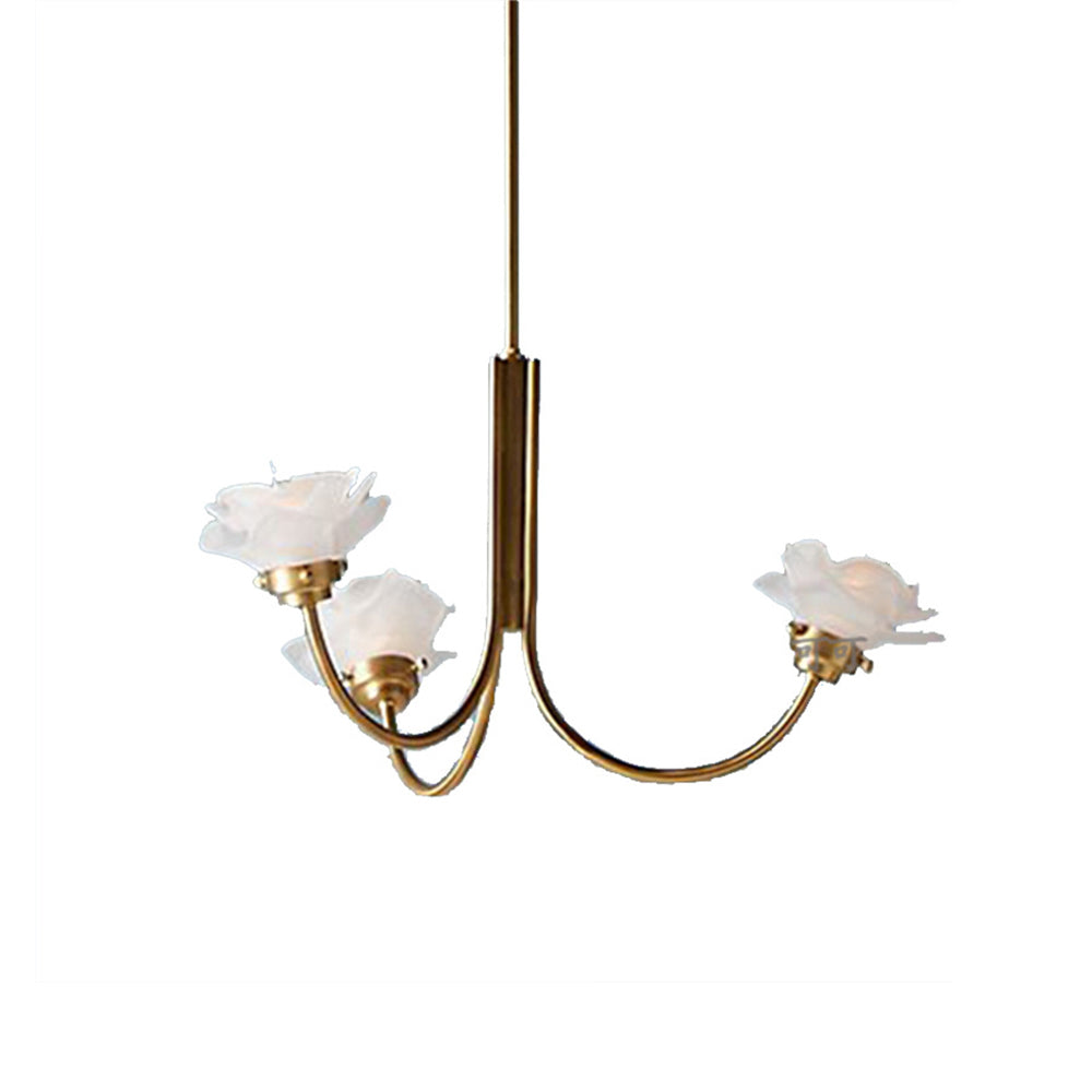 3 Heads French Simple Chandelier Vintage Rose Flower Glass Chandeliers - Cueteks