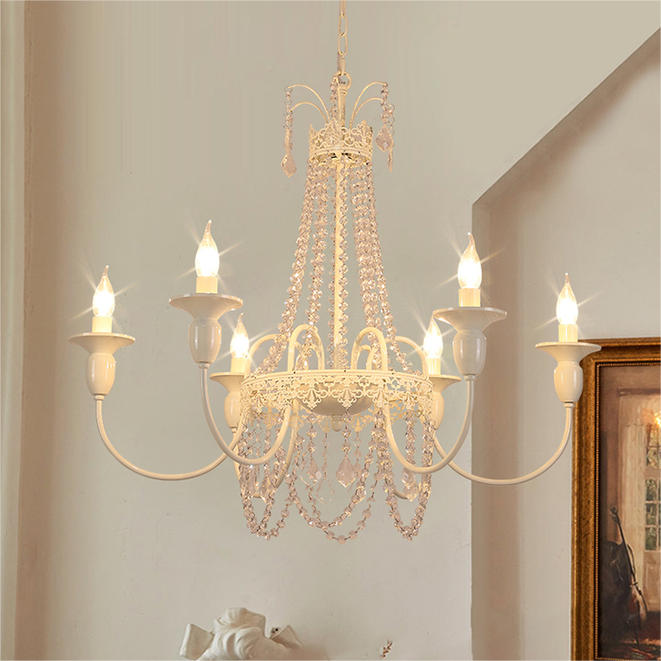 Vintage White Metal & Glass Luxury Chandelier Light - Cueteks