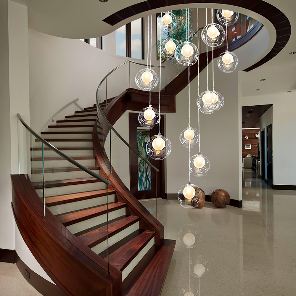 Multi-heads Glass Globe Cluster Stairway Light Pendant Light - Cueteks