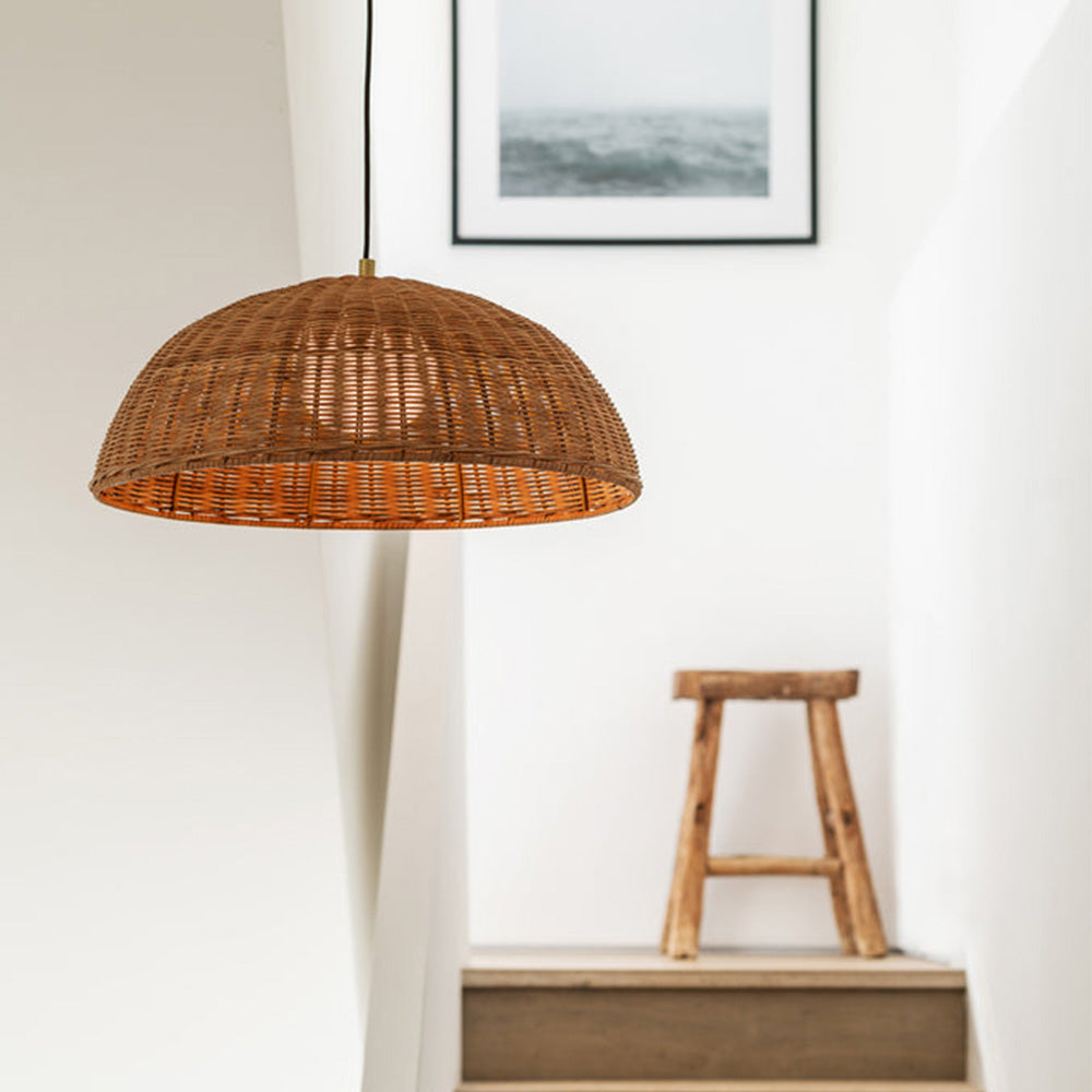 Retro Rattan Dome Pendant Light For Dining Room - Cueteks