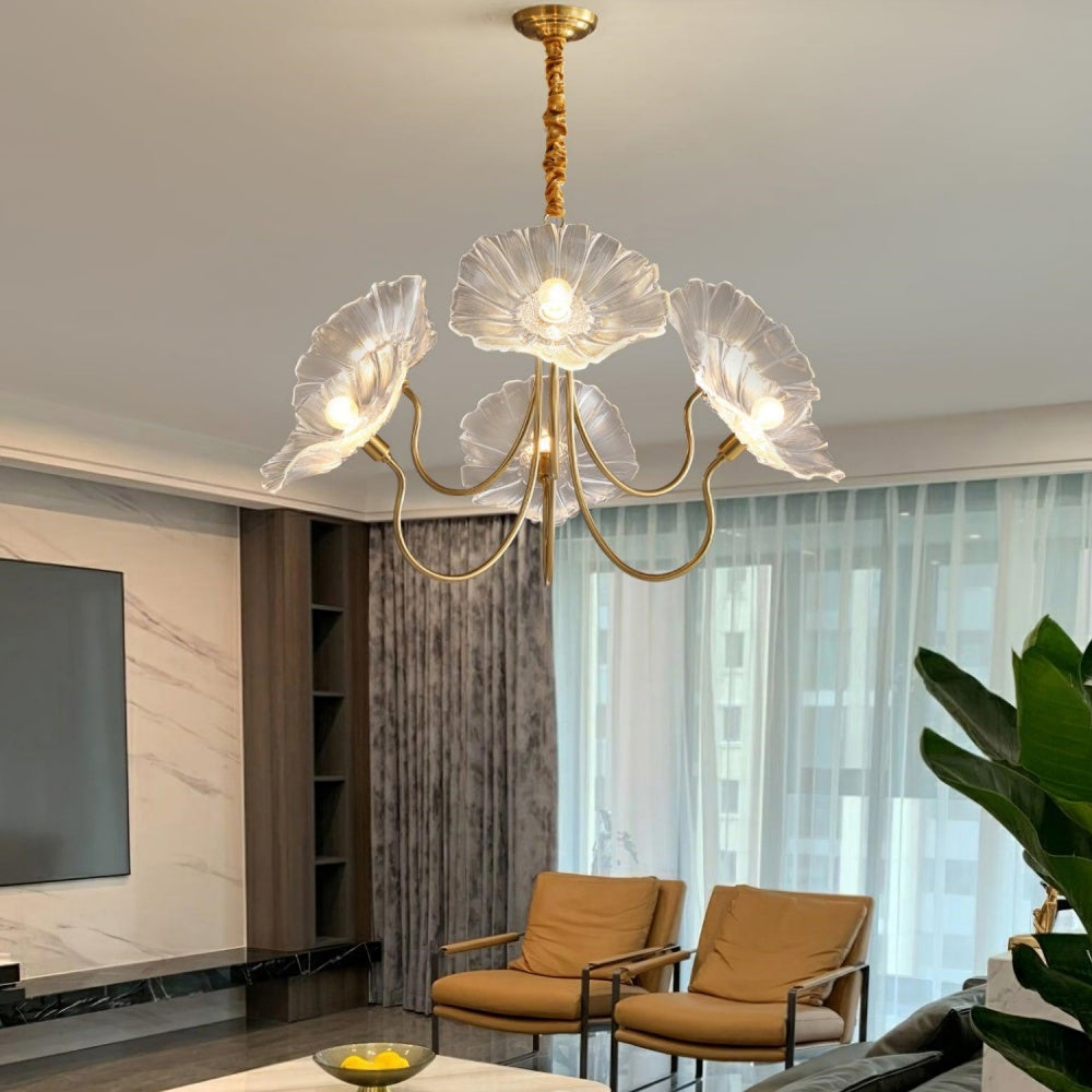 Modern Lotus Leaf Glass Living Room Chandelier - Cueteks