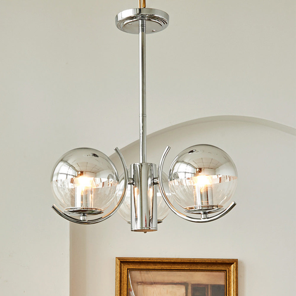 Modern Silver Glass Space Ball Chandelier - Cueteks