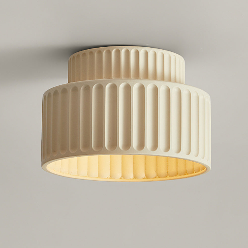 Vintage Cream Style Drum Semi Flush Mount Ceiling Lamp - Cueteks