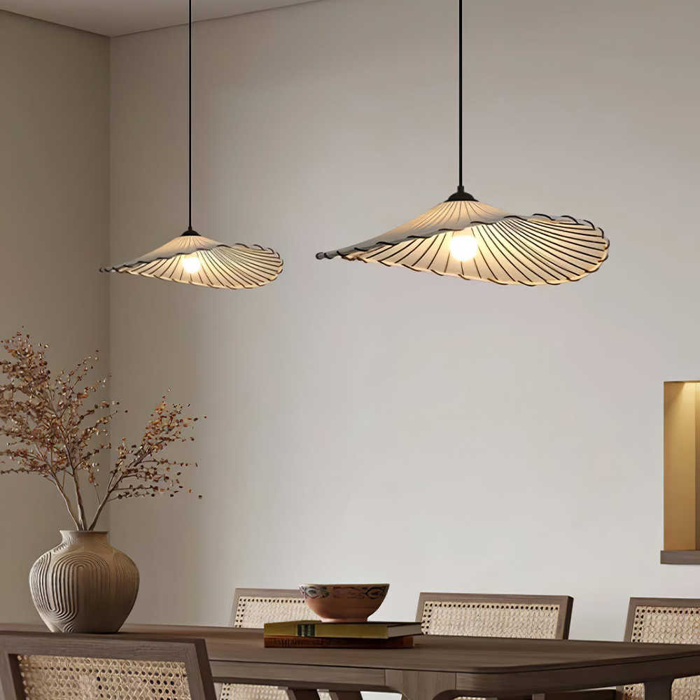 Wabi-Sabi Vintage Lotus Leaf Fabric Pendant Light - Cueteks