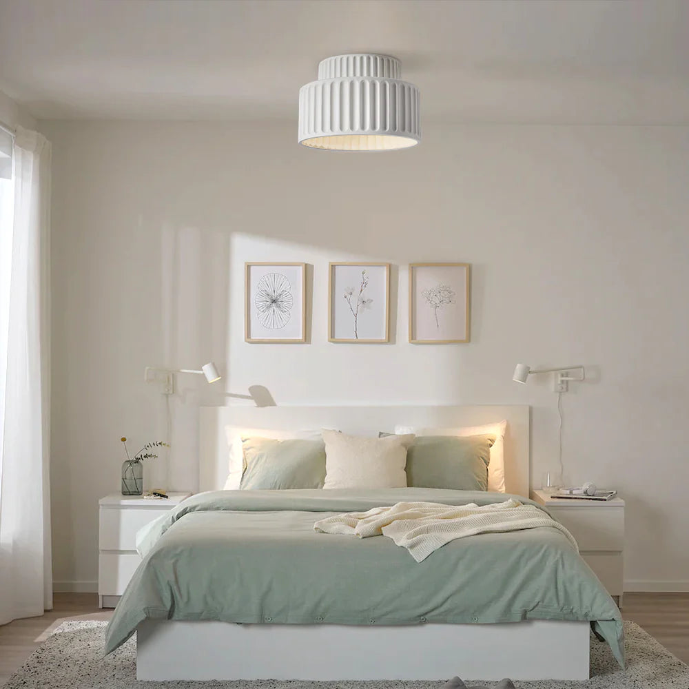 Vintage Cream Style Drum Semi Flush Mount Ceiling Lamp - Cueteks