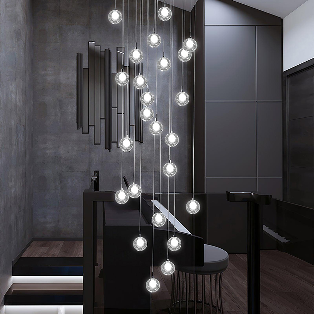 Multi-heads Glass Globe Cluster Stairway Light Pendant Light - Cueteks