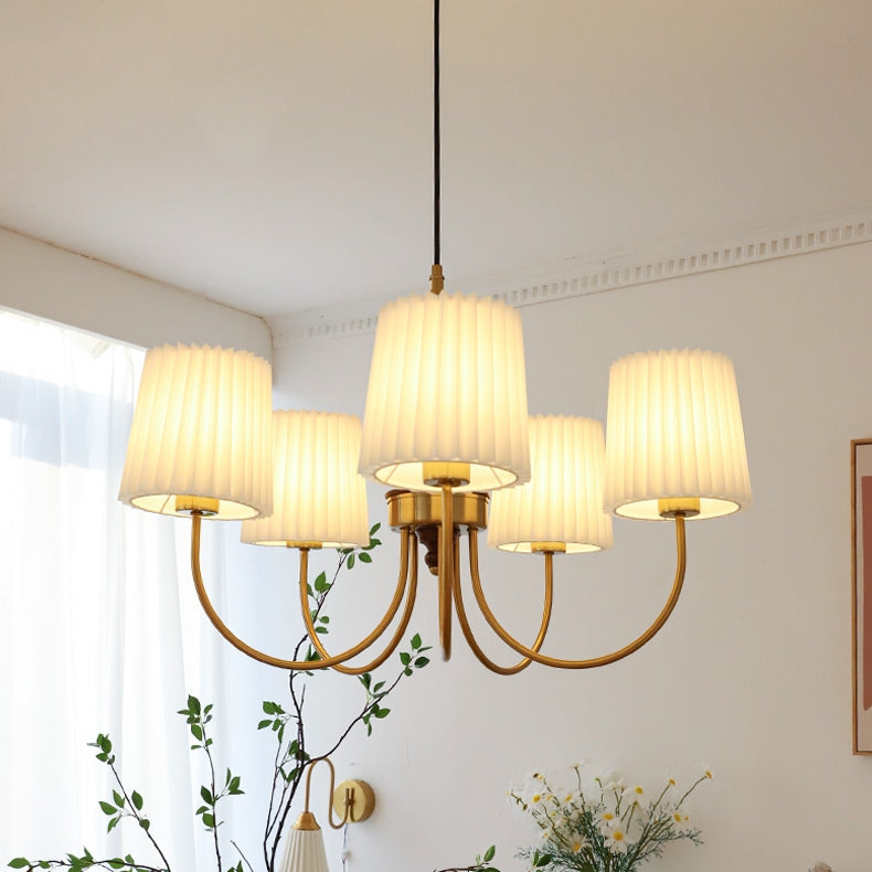 Vintage Pleated Pendant Lampshade Brass Dining Room Chandelier - Cueteks