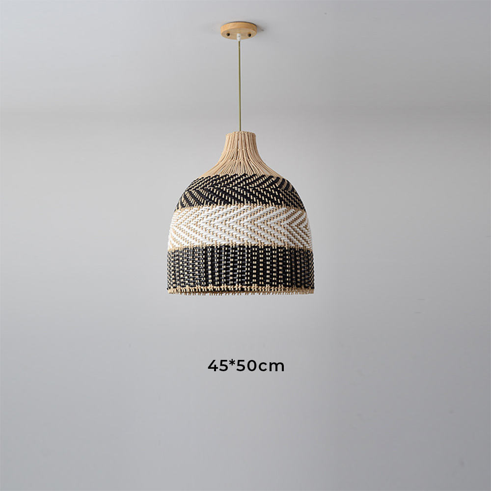Vintage Rattan Handwoven White and Black Pendant Light - Cueteks