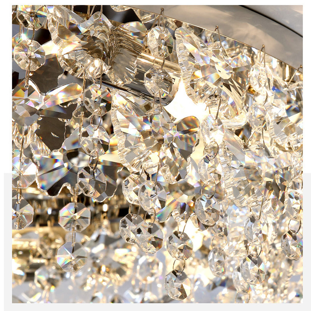 Luxury Crystal Chrome Flush Ceiling Light - Cueteks