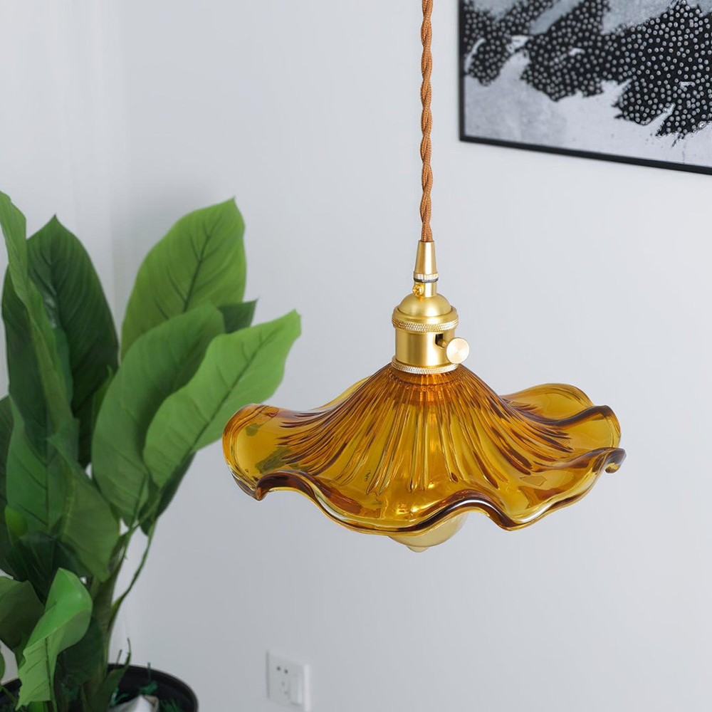 Stylish Hibiscus Flower Glass Pendant Light - Cueteks