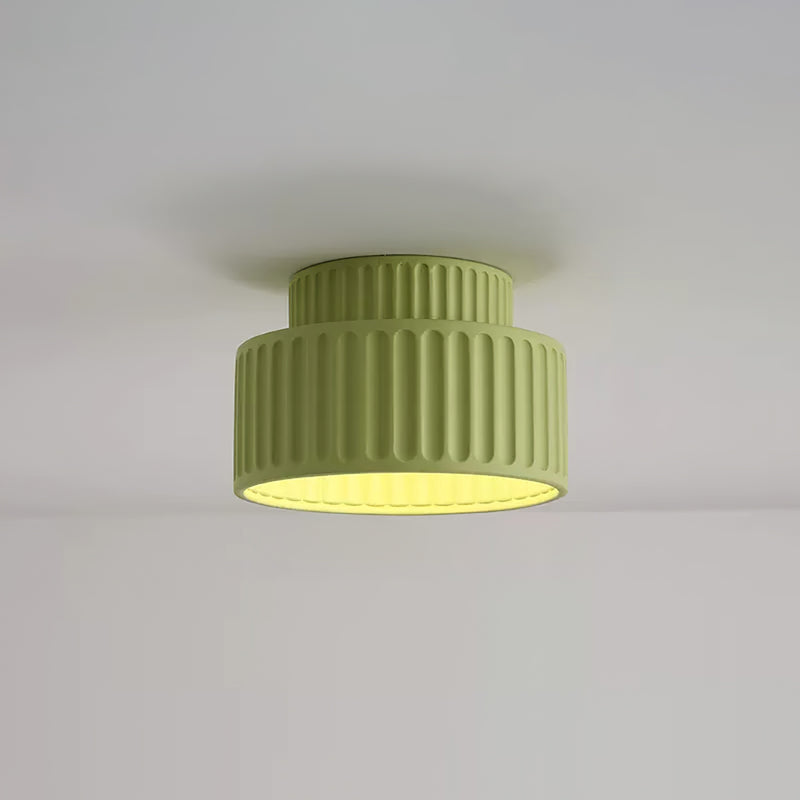 Vintage Cream Style Drum Semi Flush Mount Ceiling Lamp - Cueteks