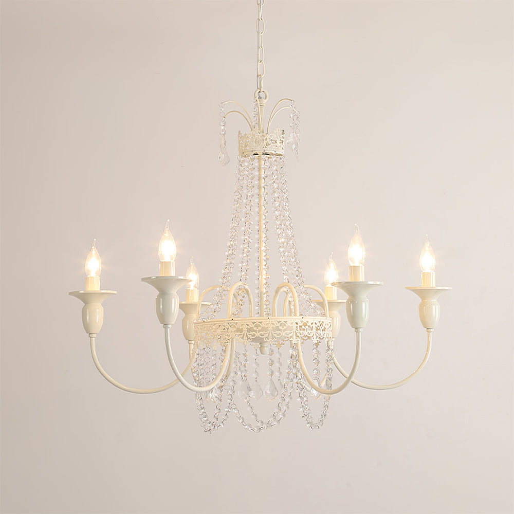 Vintage White Metal & Glass Luxury Chandelier Light - Cueteks