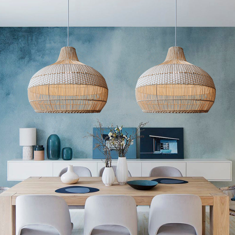 Rattan Kitchen Island Pendant Lighting Wicker Lamp Shade - Cueteks