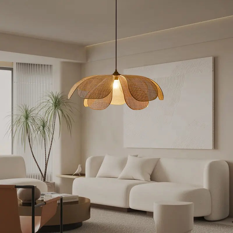 Rattan Petal Rustic Lamp Shade Pendant Light - Cueteks