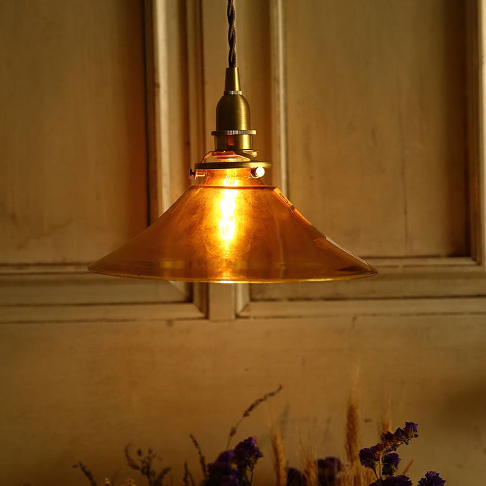 Vintage Single Head Retro Amber Glass Pendant Light - Cueteks