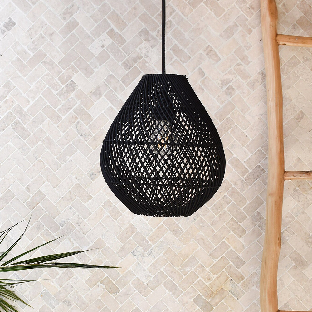 Boho Rattan Handwoven Black Pendant Light - Cueteks