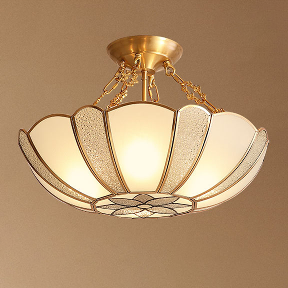 Scalloped Brass Chain Ceiling Light Fixture - Cueteks