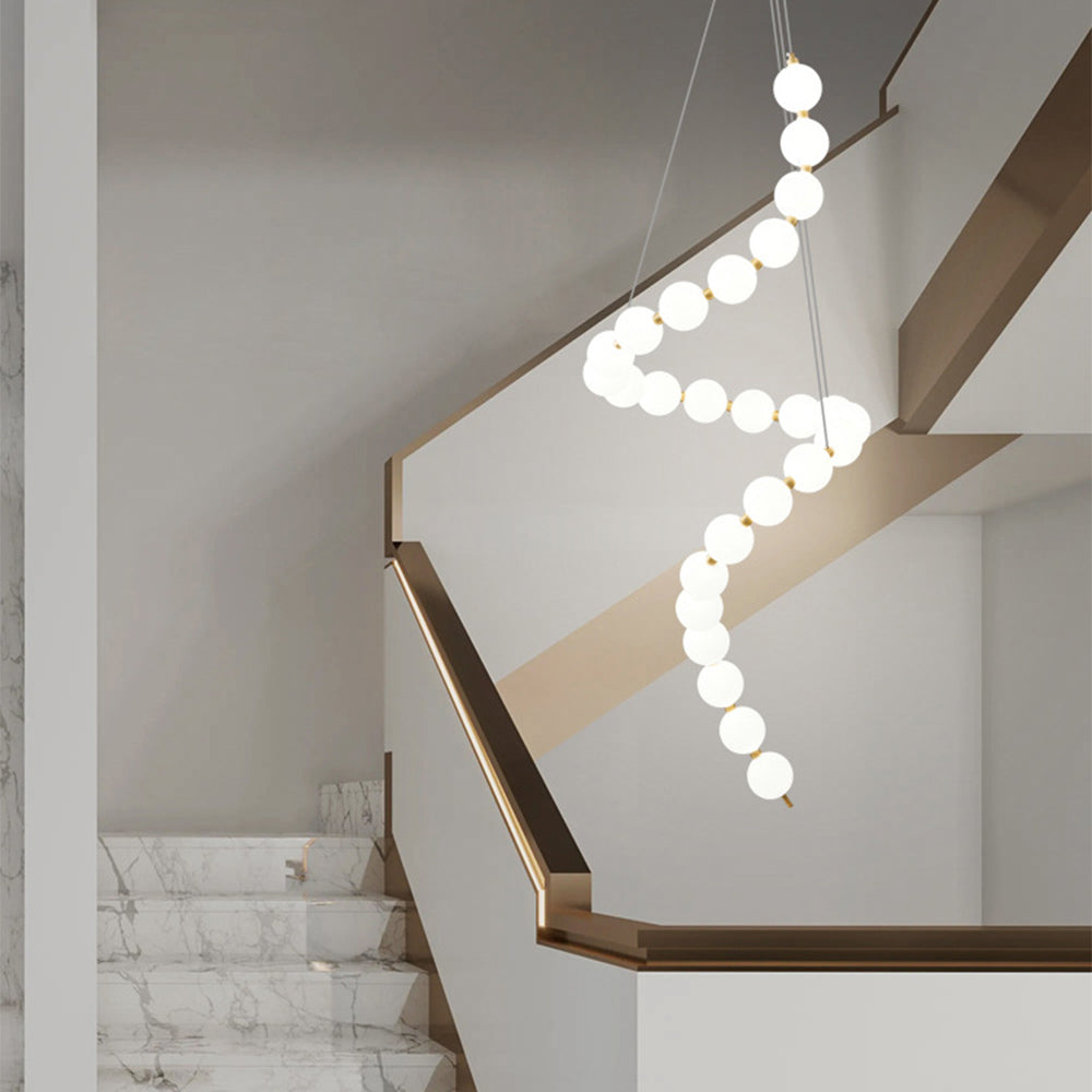 White LED Pearl Necklace Chandelier For Stair - Cueteks