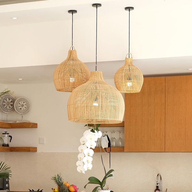 Boho Wicker Lamp Shades Handwoven Kitchen Island Pendant Light - Cueteks