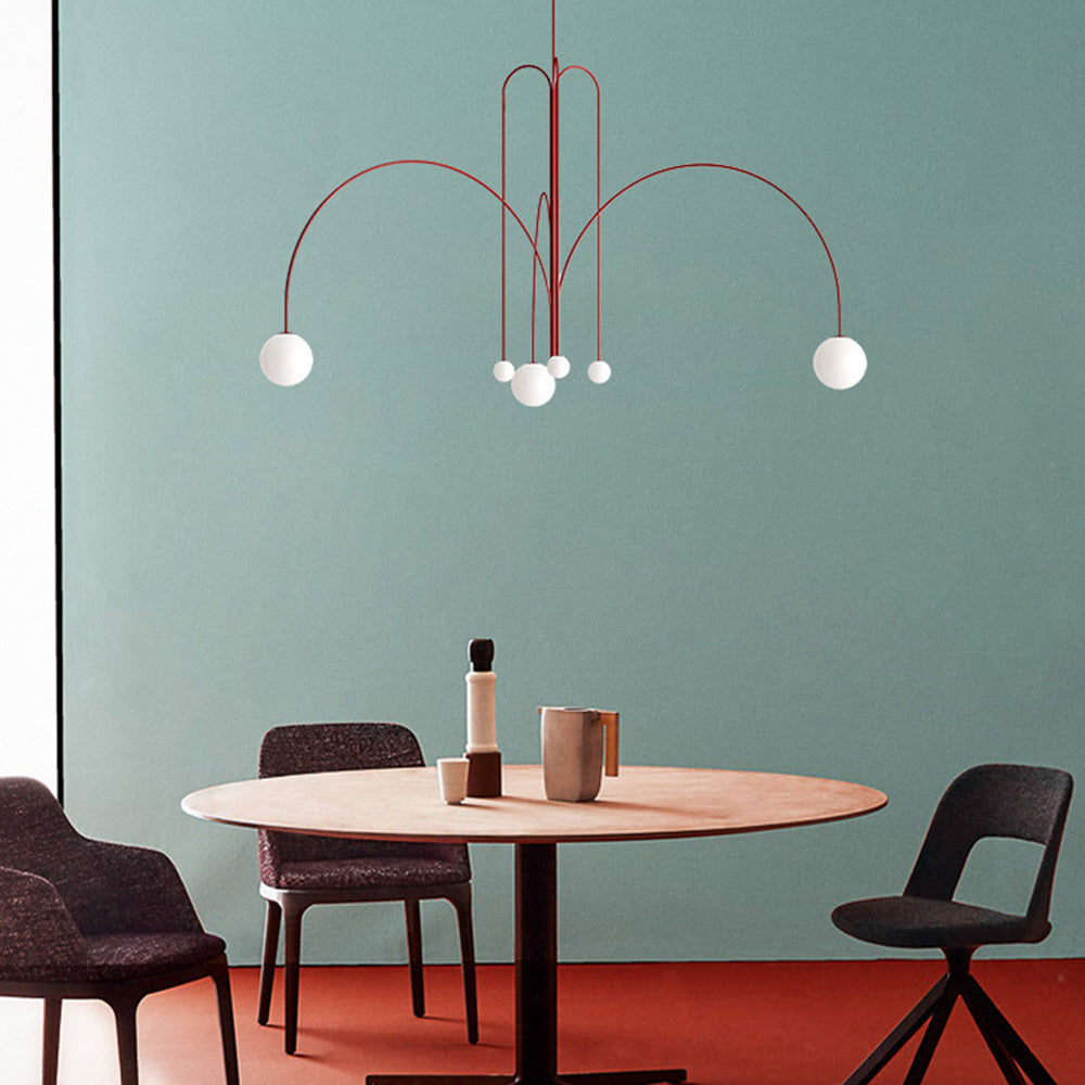 Red Art Deco Long Line Type Metal Pendant Light - Cueteks