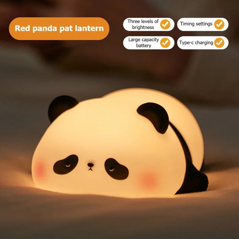 Panda night light feature graphic advertising three brightness levels, timing settings, a battery and Type-C charging