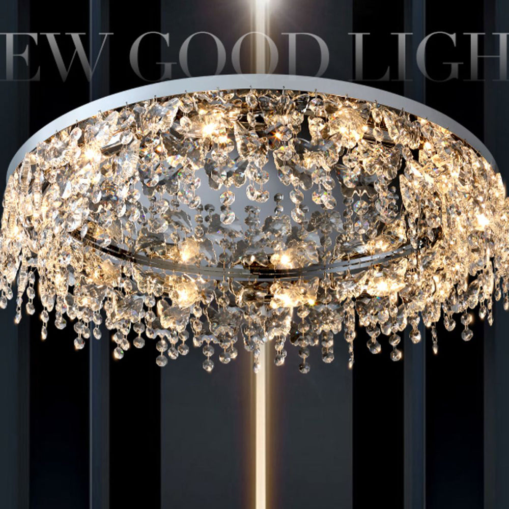 Luxury Crystal Chrome Flush Ceiling Light - Cueteks