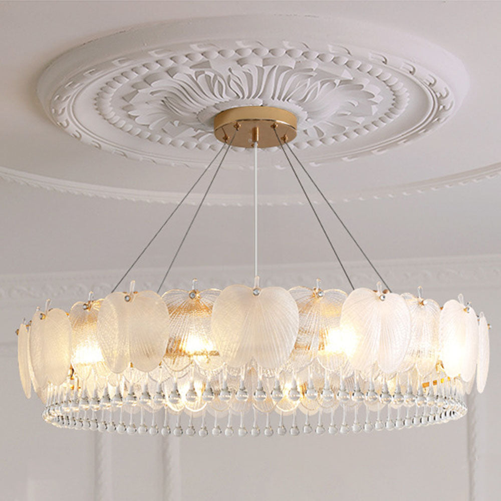 Feather Shape Crystal Glass Round Chandelier - Cueteks