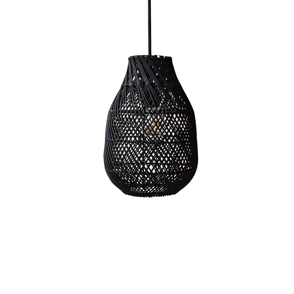Classic Farmhouse Black Rattan Handwoven Pendant Light - Cueteks
