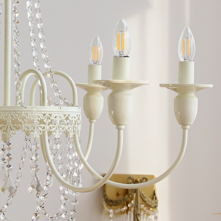 Vintage White Metal & Glass Luxury Chandelier Light - Cueteks