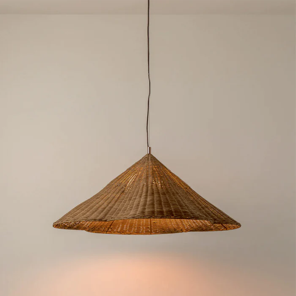 Vintage Scalloped Flower Woven Rattan Pendant Light For Living Room - Cueteks