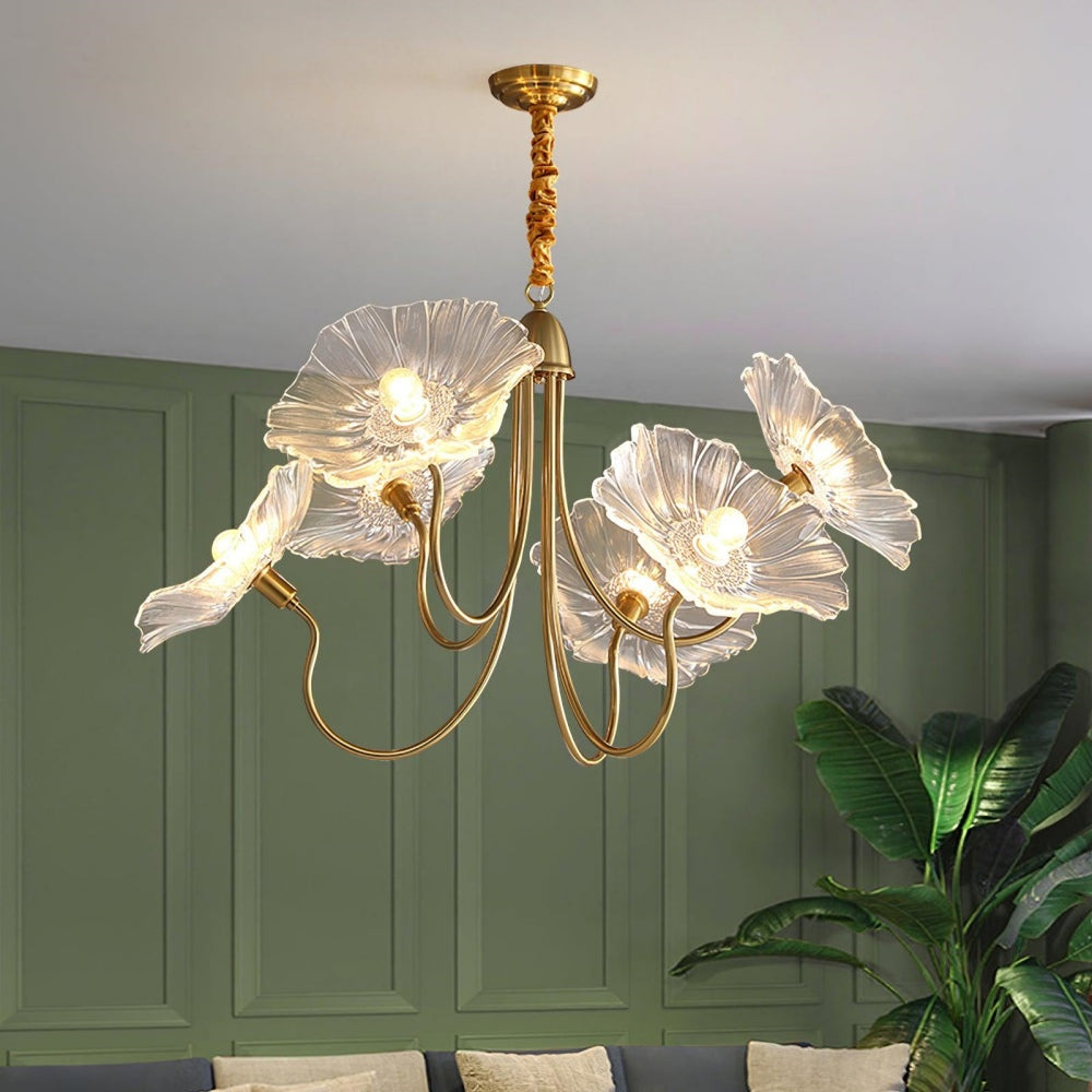 Modern Lotus Leaf Glass Living Room Chandelier - Cueteks