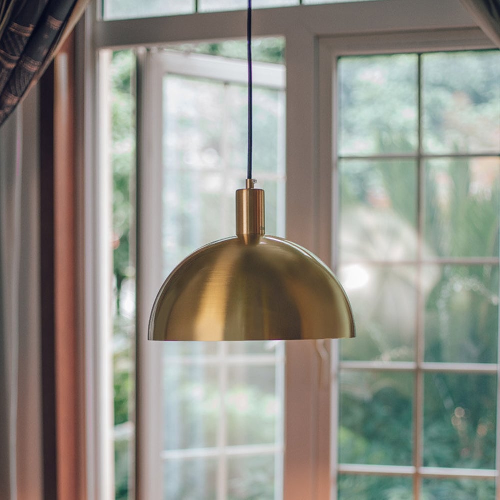 Mid-Century Modern Brass Dome Hanging Pendant Light - Cueteks