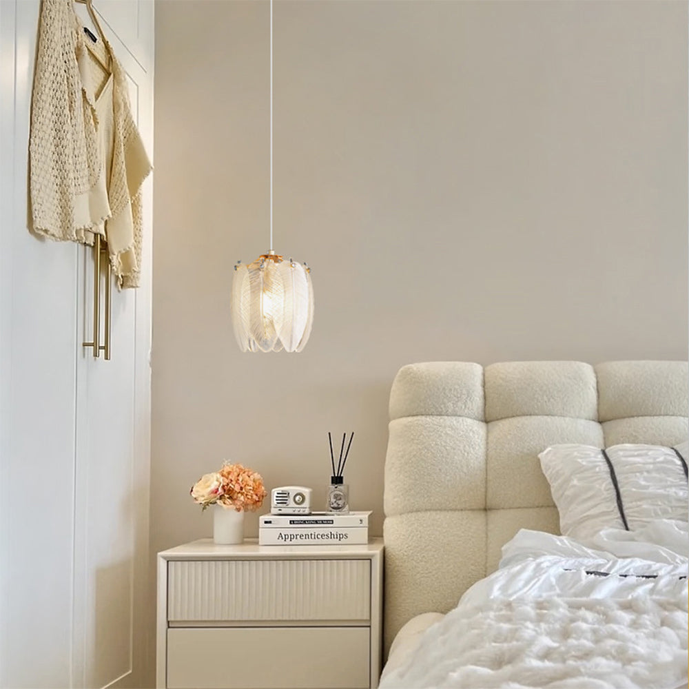 French Style Feather Glass Pendant Light - Cueteks