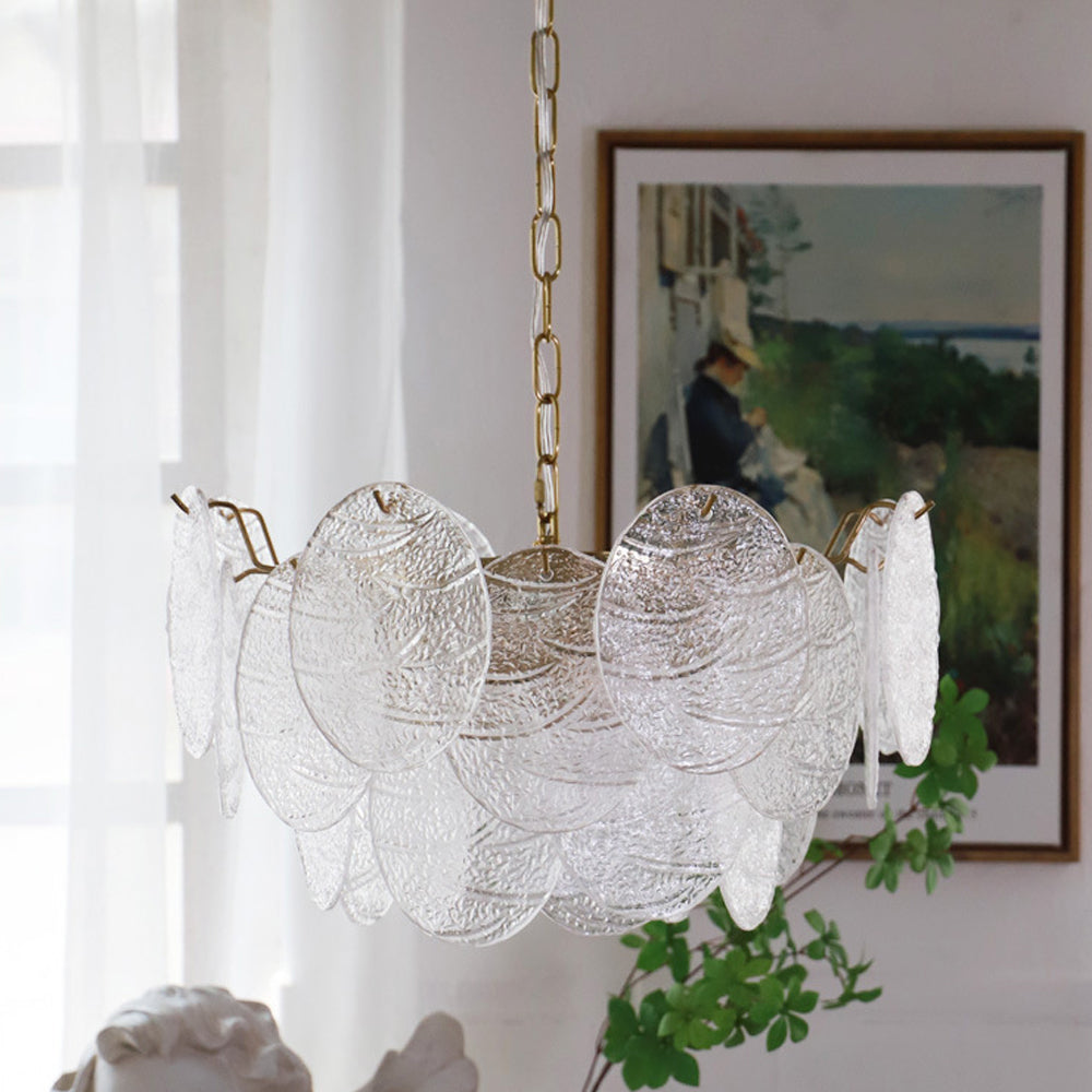 Glass Disc Pendant Light Large Ice Glass Chandelier - Cueteks