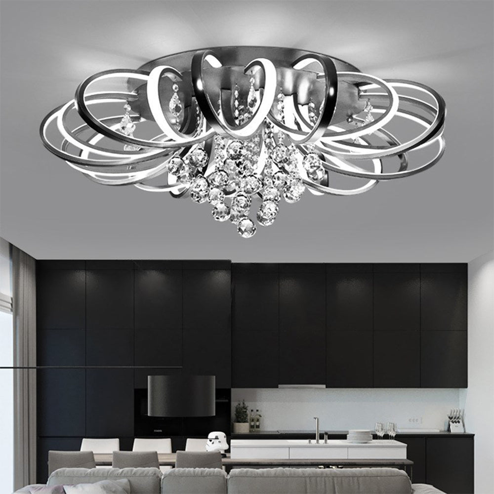Modern Black Acrylic LED Flush Mount Ceiling Light - Cueteks