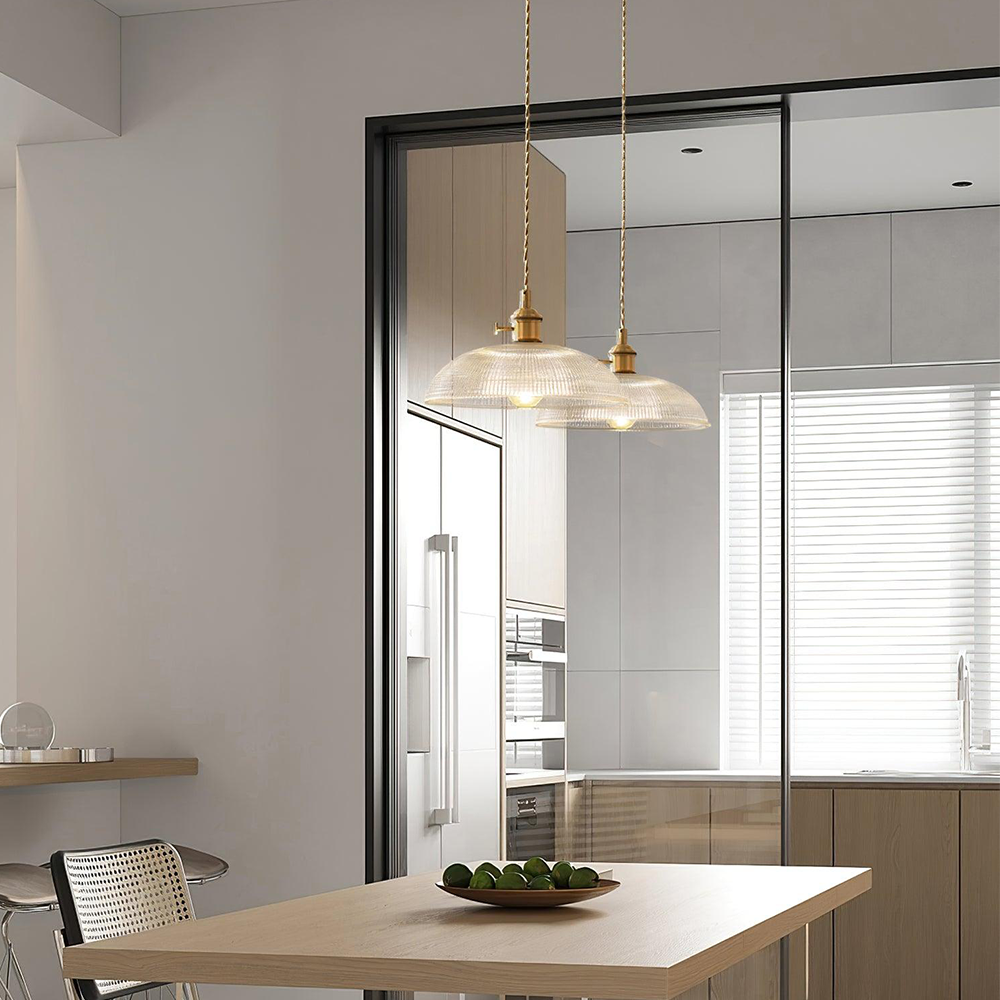 Vintage INS Glass Ribbed Pendant Light - Cueteks