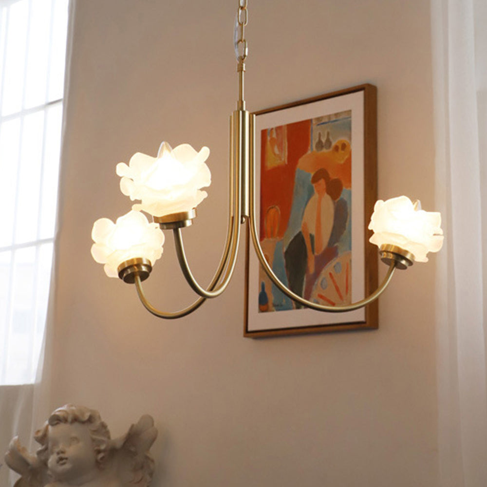 3 Heads French Simple Chandelier Vintage Rose Flower Glass Chandeliers - Cueteks