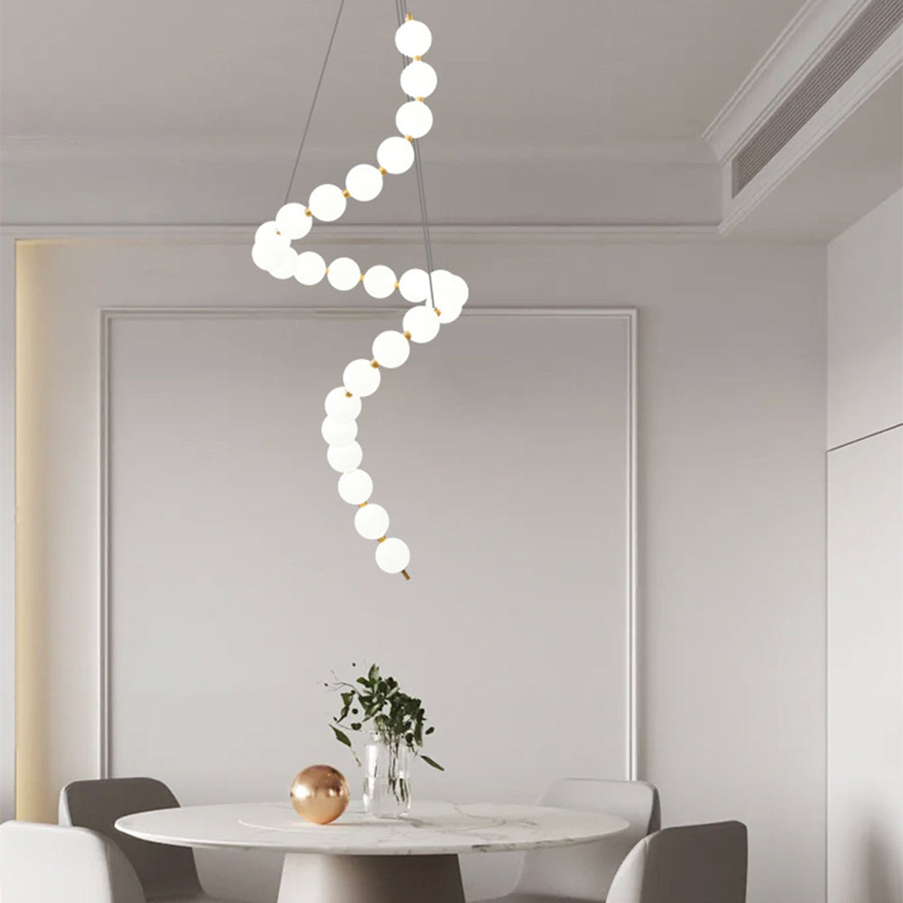 White LED Pearl Necklace Chandelier For Stair - Cueteks