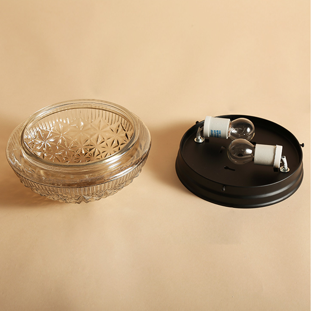 Clear Ribbed Glass Ceiling Light Fixture for Bedroom - Cueteks
