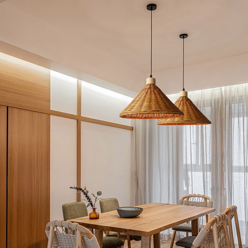 Brown Rattan Basket Pendant Lighting Fixture - Cueteks