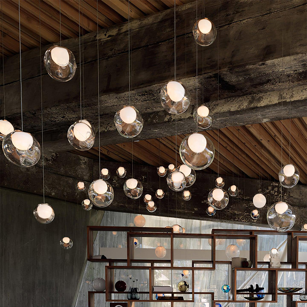 Multi-heads Glass Globe Cluster Stairway Light Pendant Light - Cueteks