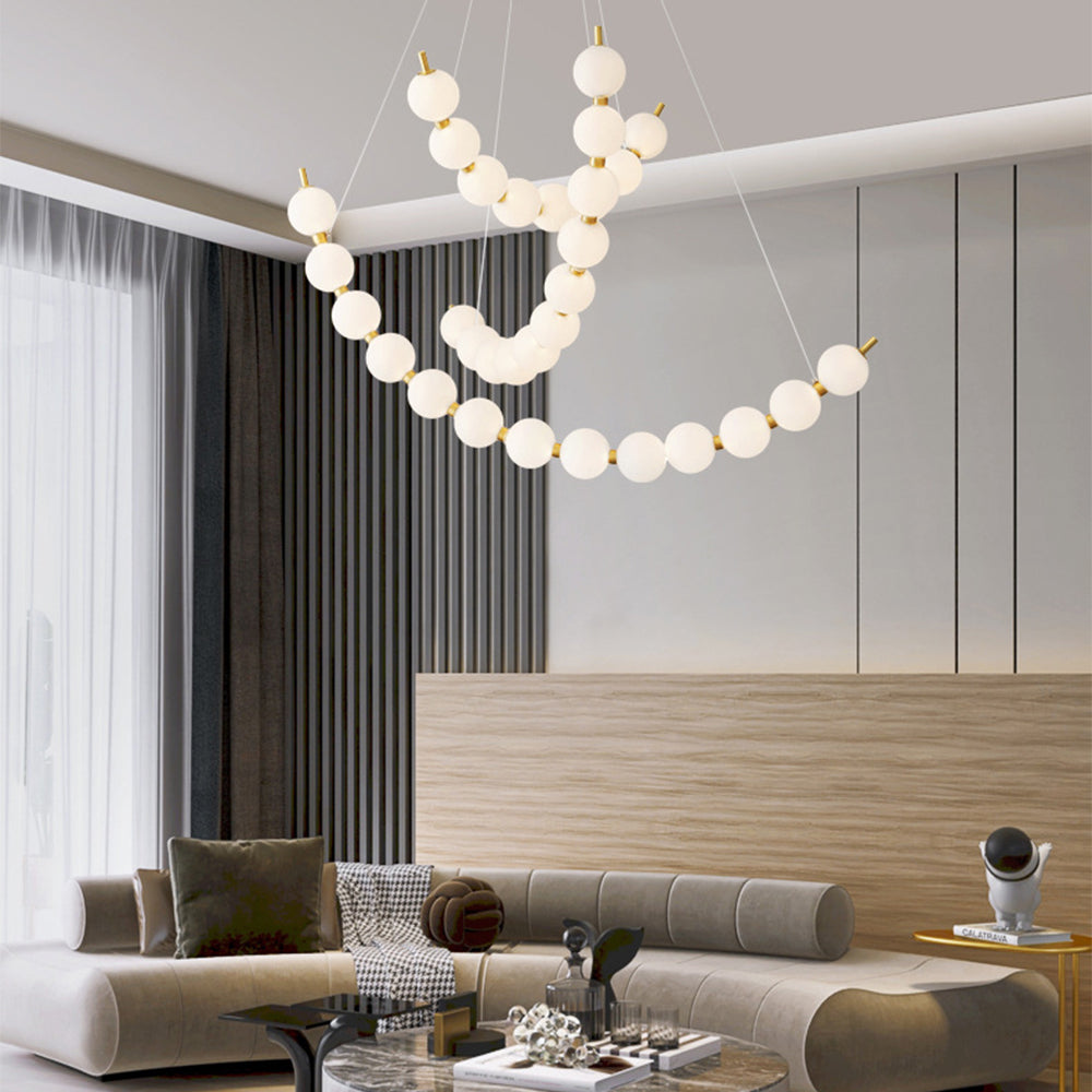 Unique Pearl Design White Ball LED Necklace Chandelier - Cueteks