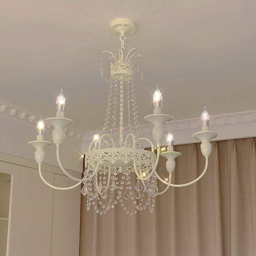 Vintage White Metal & Glass Luxury Chandelier Light - Cueteks