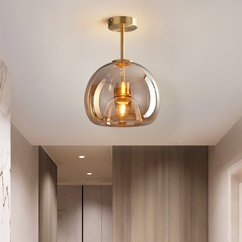 Retro Copper Glass Semi Flush Mount Ceiling Light - Cueteks