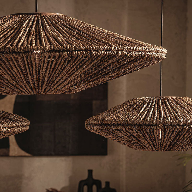 Rustic Rattan Brown Pendant Lights - Cueteks