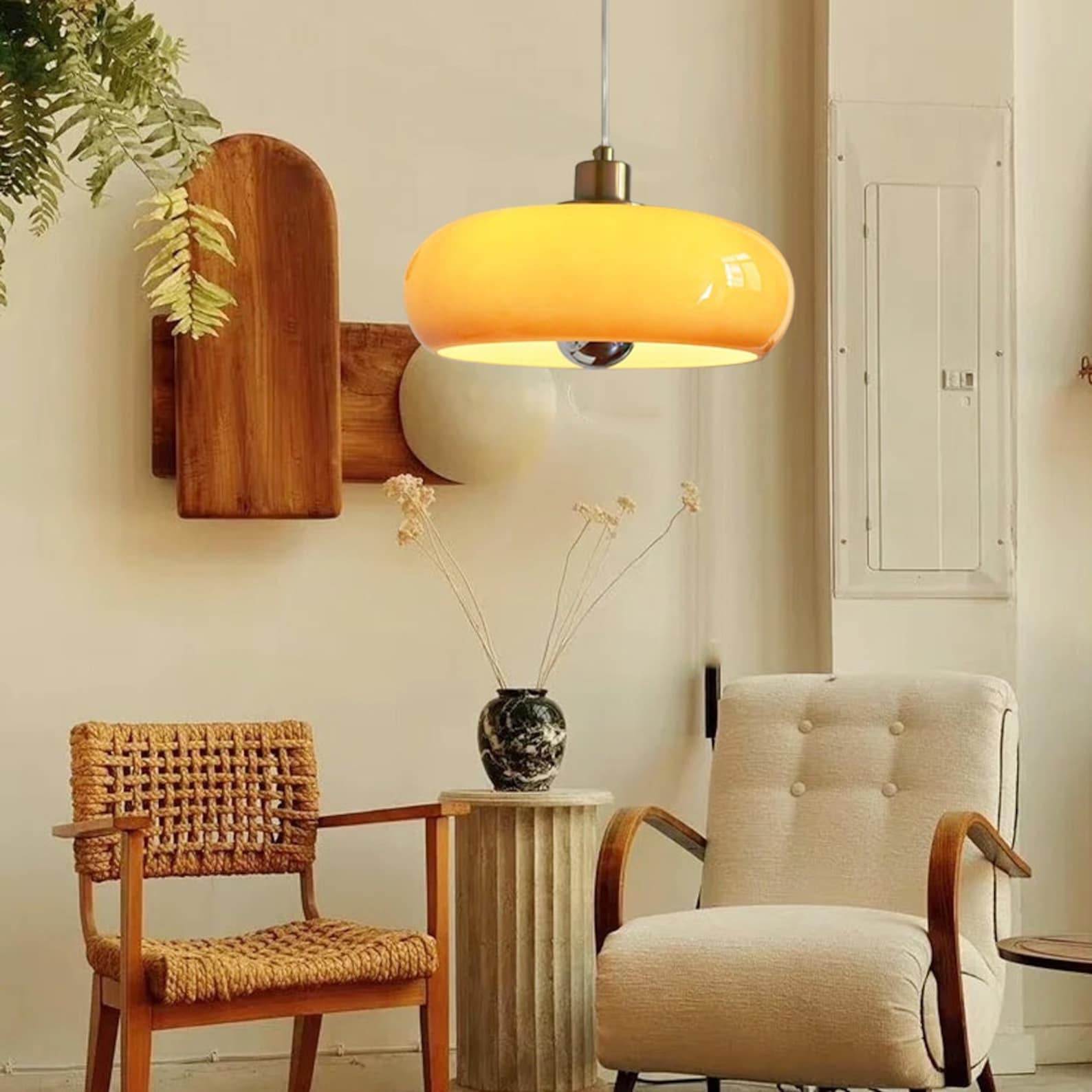 Vintage Bauhaus Round Glass Pendant Light - Cueteks